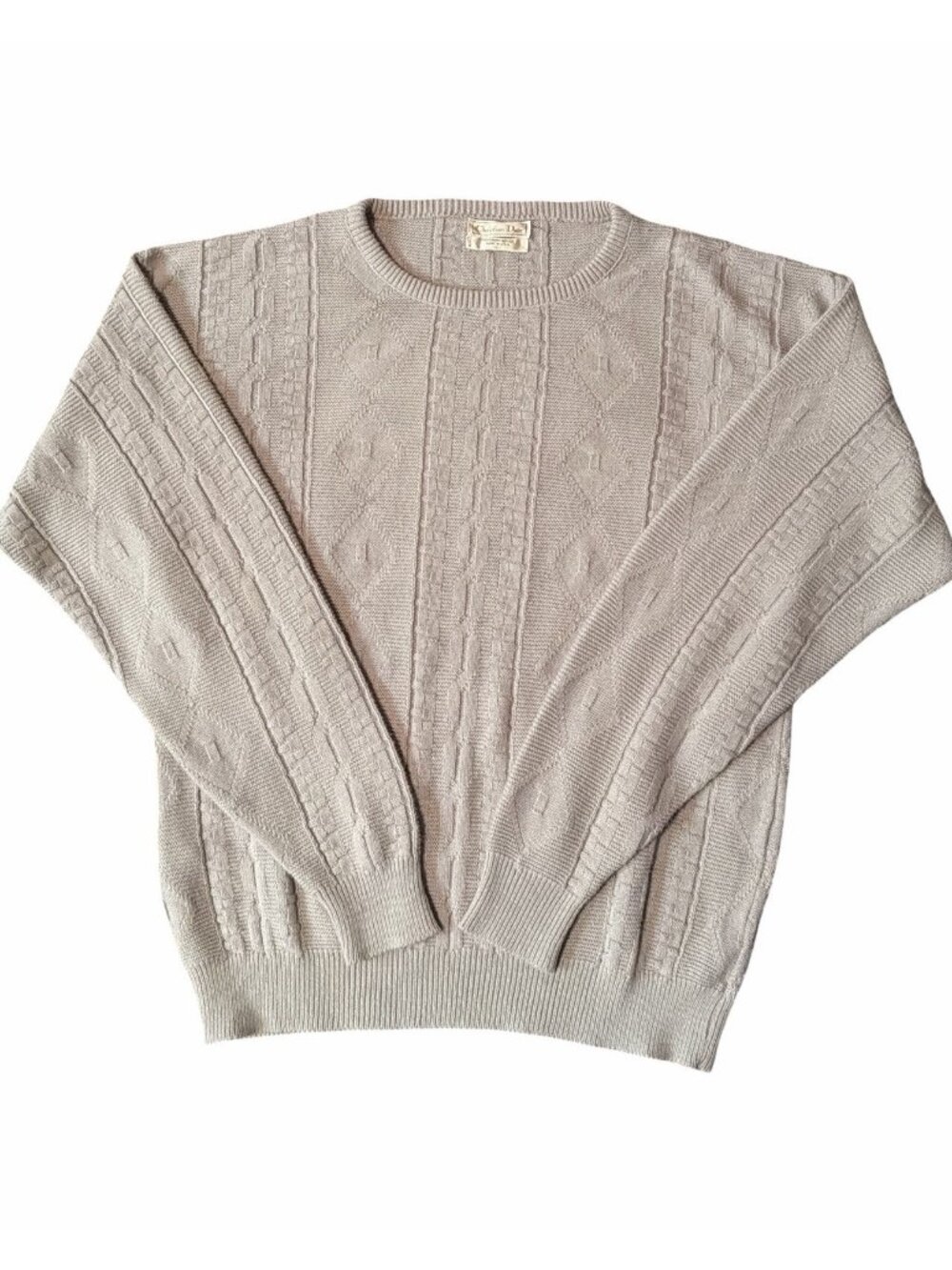 Vintage Christian Dior Sweater Mens L Gray Orlon Acrylic Crewneck Made USA 80s